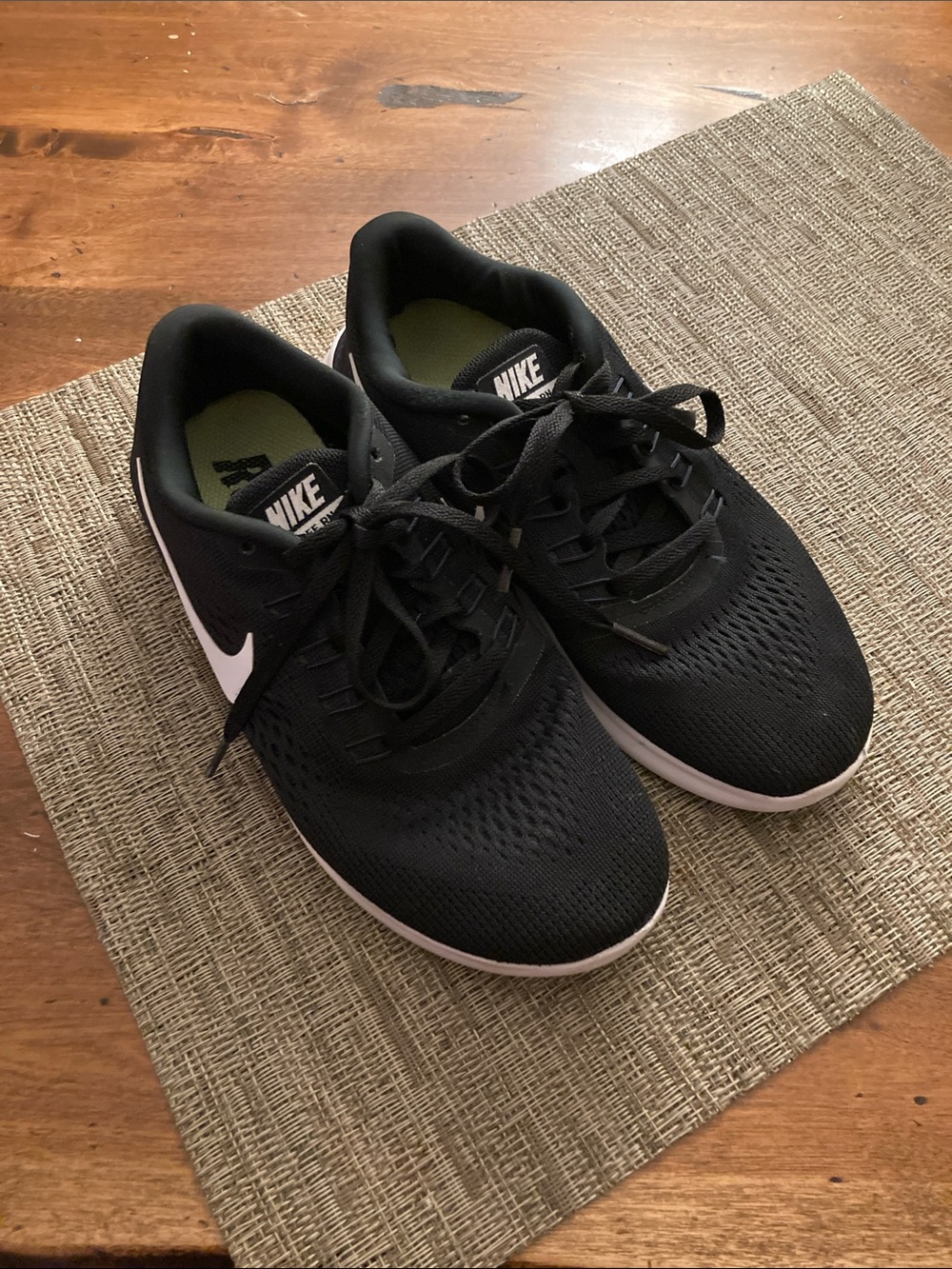 Nike Black Free RN Athletic Running Shoes with White Swoosh